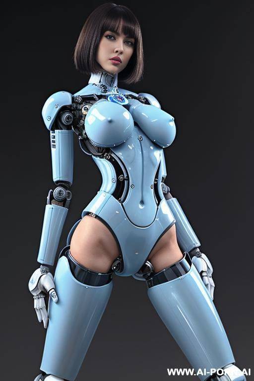 beautiful wonderful realistic (( taur-women fully robotic body standing four legs to well)), detaleid face, skin in latex white and skyblue color, covered to latex, robotic ass , to boots, to beautiful robotic hand hd image quality, ((no background)). - #main
