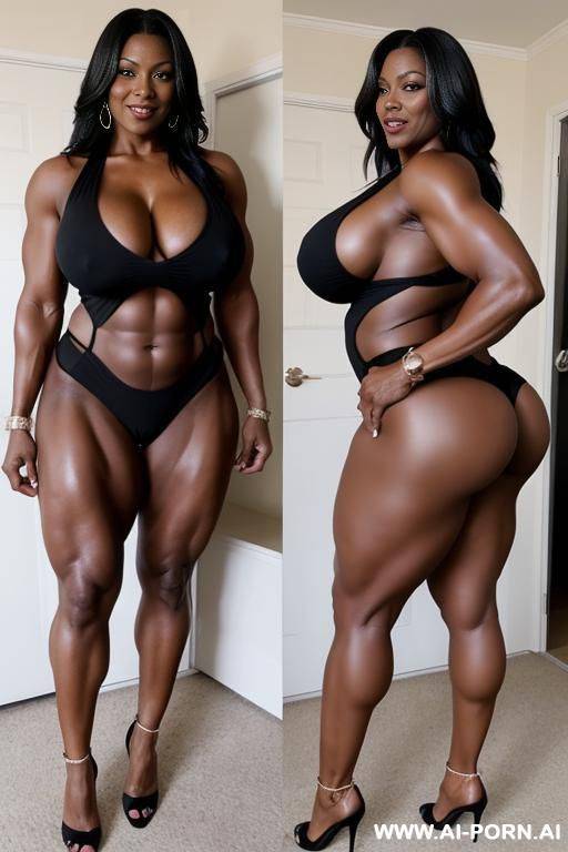 huge black muscle mommy with big boobs and ass front to me. naked full body. horny - #main