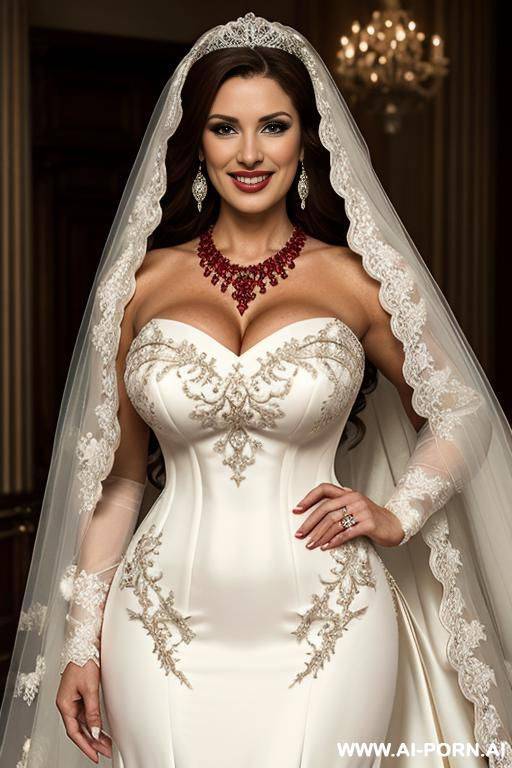 mature, curvaceous, blonde, milf, perfect hourglass figure, smiling, necklace, earrings, eye contact, bride - #main