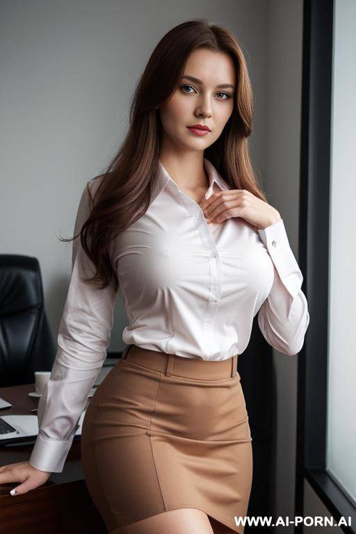 office shirt, skirt, long oval breasts, teardrop shape breasts - #main