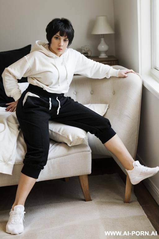 short naked white woman with short black hair only wearing dirty white ankle socks - #main