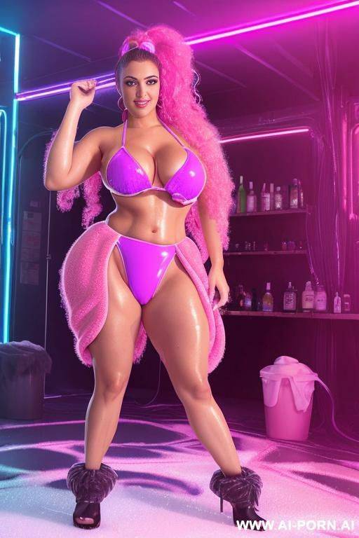 bigger arms, short curvy woman, ponytail, blonde, wearing a bikini, in a well-lit white room, really big arms, strong woman, naked, zoom out, curvy, mid 30s, ponytail, blonde - #main