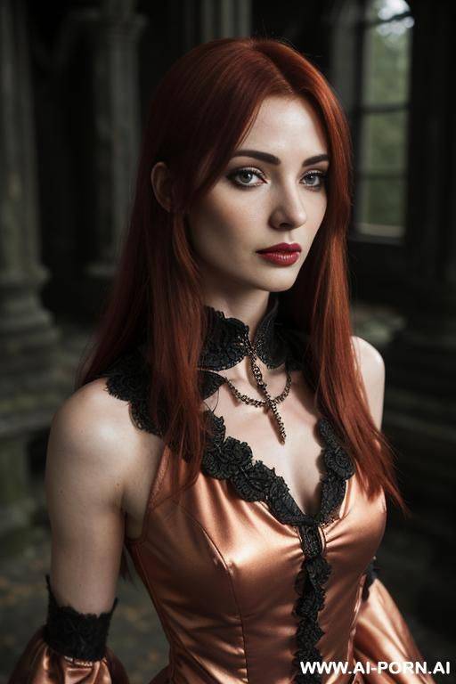 lady vampire, vampire fangs, seductive wide smirk, deep forests old ruins, (hypnotic glow art, uv reactive), shining magic, hazel eyes, sleeveless, ashen natural skin without makeup, high contrast - #main