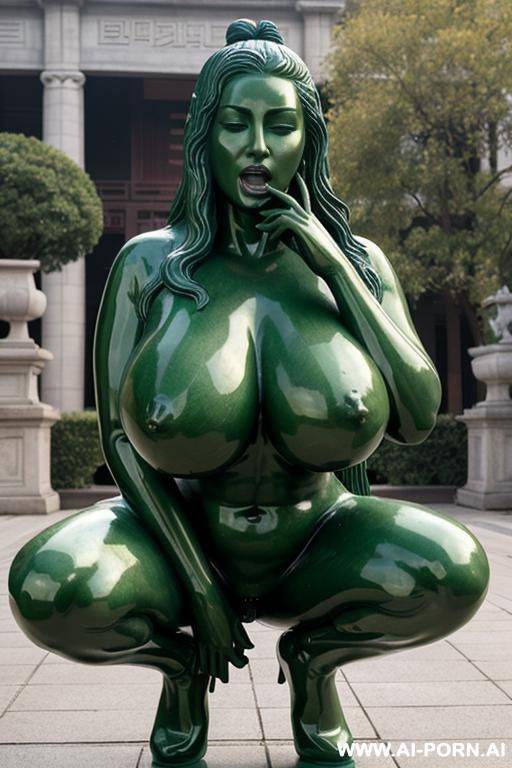 chinese woman turned into a statue, (gigantic boobs), (gigantic breast), (turned into a statue), statue, (turned to statue), dark green colour statue, cum on statue, the whole statue is full of - #main
