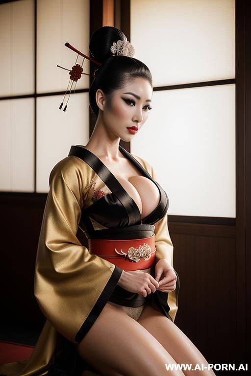 traditional japanese geisha, geisha makeup, beautifull face, muscular female, elf, brazilian, japanese - #main