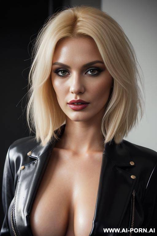 latex, supermodel, red leather blazer, makeup, photorealism, tits out, black eyes - #main
