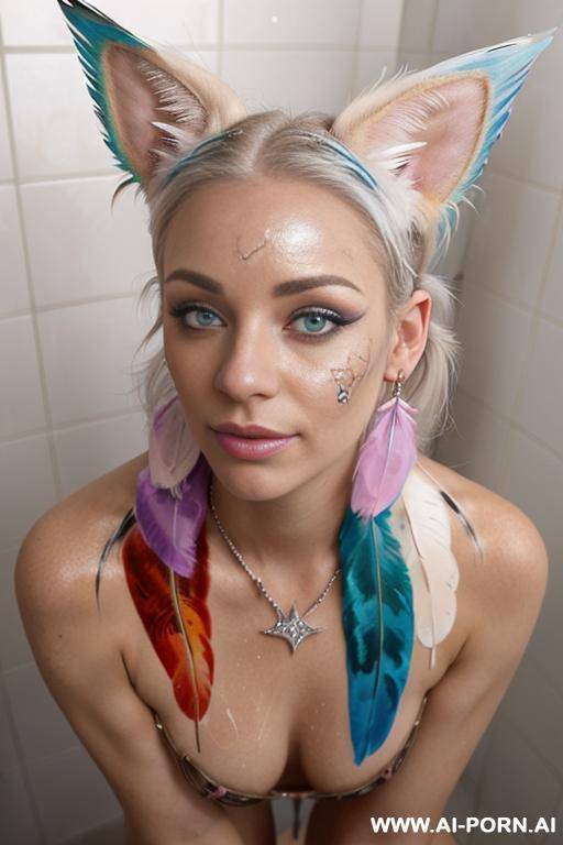 face, sexy, beautiful, ((face painting)), ((body painting)), ((bikini as seashell)), ((roses)), ((eyes shw)), ((angel wings)), ((rainbow hair)), ((glitter)), ((long bu hair)), ((heterochromia eyes)), ((wind)), - #main