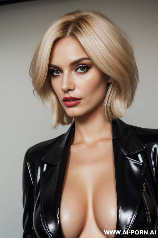 latex, supermodel, red leather blazer, makeup, photorealism, tits out, black eyes - #main