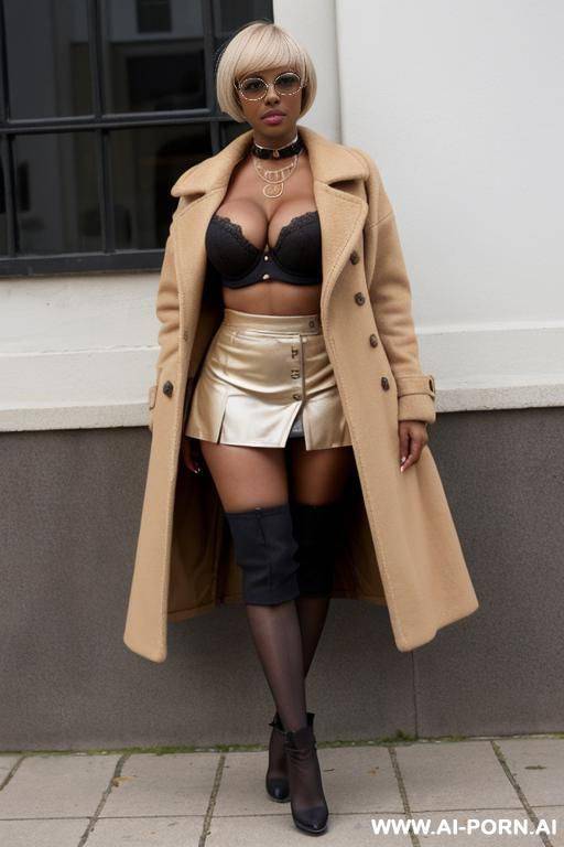 unbuttoned coat open leg big nipple see trough bra and see trough panties camel toe open leg boot - #main