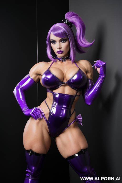 bowtie, bow tie, latex, leather outfit, punky doll lingerie, purple, - #main