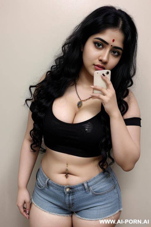 pale skin, cute, beautiful, indian woman, chubby, navel piercing, shorts, shirt - #main