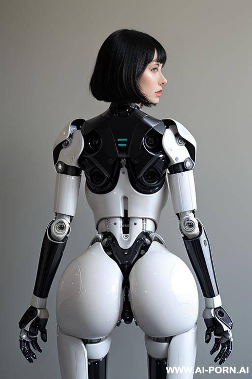 beautiful wonderful realistic (( taur-women fully robotic body standing four legs with four wheels at the ends)), detaleid face, skin in latex white and skyblue color, covered to latex, - #main