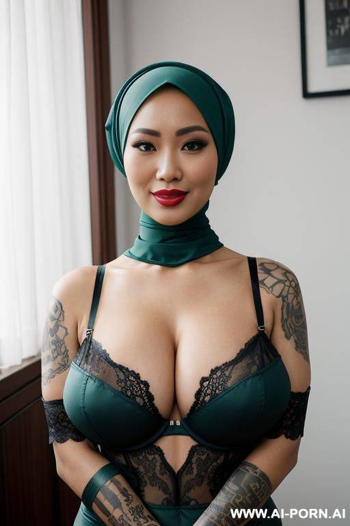 beautiful, lingerie, 1 southeast asian women wear hijab but naked, big boobs - #main