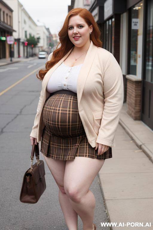 bbw obese gigantic pregnant round belly and plaid skirt, maked top - #main