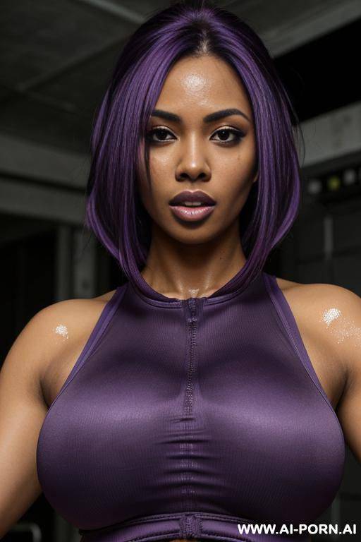 sexy busty woman in jogging outfit drenched in sweat and breag heavy. - #main