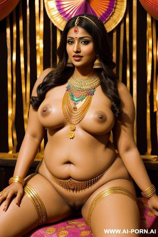 ancient indian full naked chubby female with shaved vagina in the golden cage of a colourful ancient indian party - #main