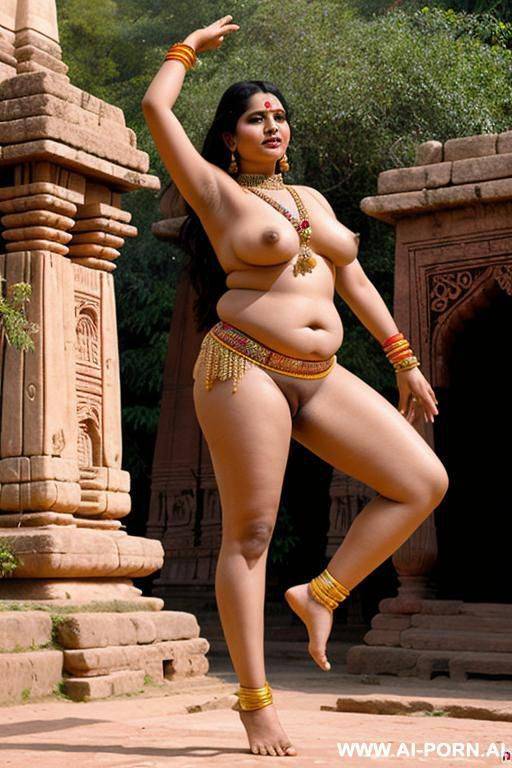ancient indian full naked chubby female servant with shaved vagina performs an erotic dance in a colourful ancient indian garden - #main