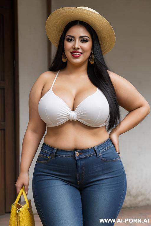 mexican, supermodel, bimbo, beautiful face, chicana makeup, super plump, high rise jeans - #main