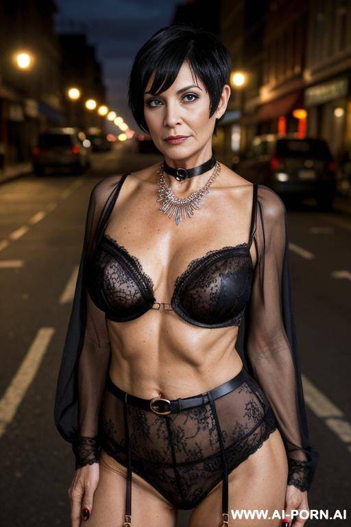 matured old milf, wrinkles, wrinkled skin, aging mark, animal print hooker outfit, massive boobs, necklace, choker, elries, perfect eyes, street night, ((night time)), waist shot - #main