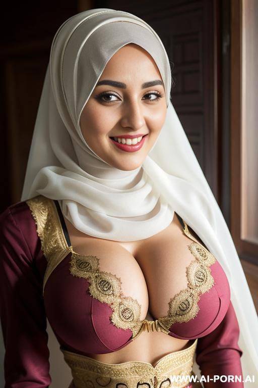 arabic woman in her 20s, close up on face, smiling, hijab, - #main