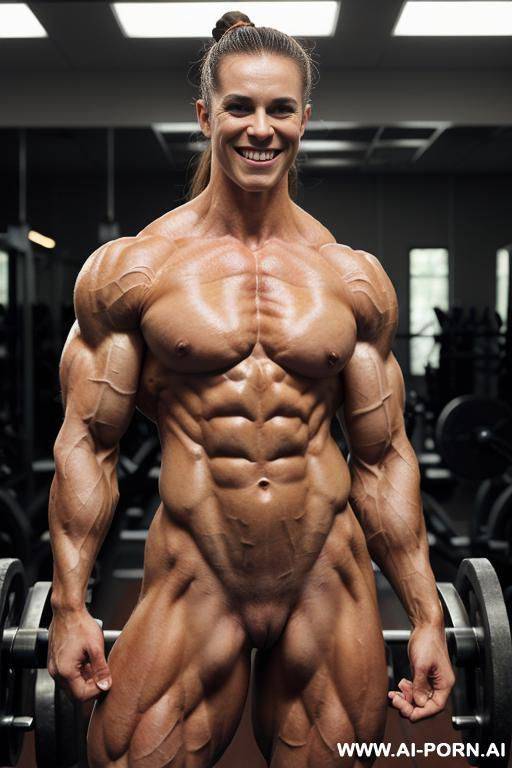 (topless short slender australian woman bodybuilder ifbb pro sarahc), ((seductive eye contact)), (high cheekbones), ((hard extremely muscular bodybuilder physique)), gigantic shredded delts, ((gigantic - #main