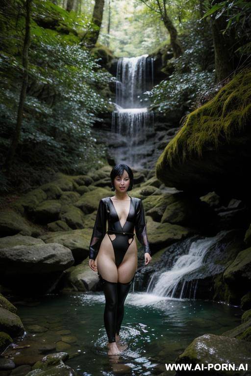 near waterfall in forest, undressing for a swim - #main