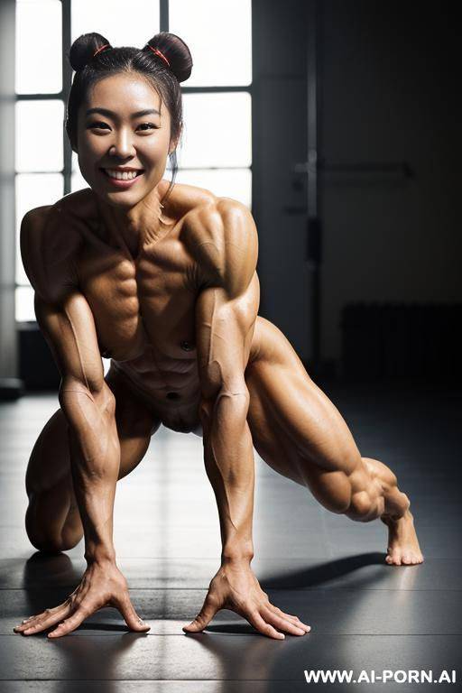 ((topless short slender sturdy korean woman bodybuilder ifbb pro)), ((seductive eye contact)), ((beautiful pretty womans face)), (high cheekbones), ((hard extremely muscular bodybuilder physique)), gigantic - #main