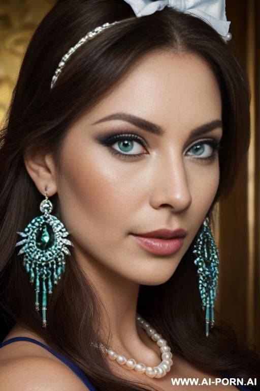hot busty woman brunette, ultra detailed, best quality, finely detail, highly detailed face, highly detailed eyes, highly detailed hands, highly detailed skin, makeup, pearl earrings, pearl pendant, - #main