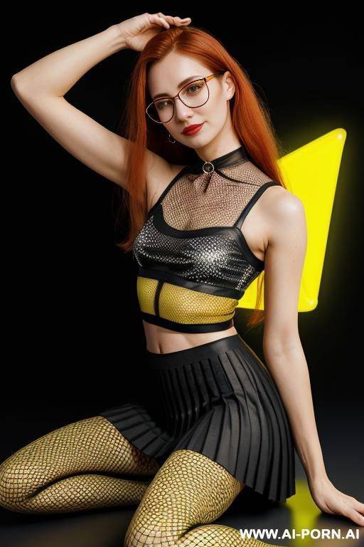 yellow [and black] horizontal stipes, bee lady, bee clothes, bee cosplay, dimples, computer whizz, neon, cyberpunk, (glow art, uv reactive, black light), ashen natural skin without makeup, high - #main
