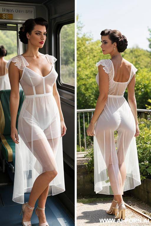 high class lady, (woman in (transparent white sundress) (nice cleavage) (nice tan)), shirt waivy hair, natural big breast, wide hips, long legs, in the garden, detailed face, high cheek bones, depth of field, deep focus - #main