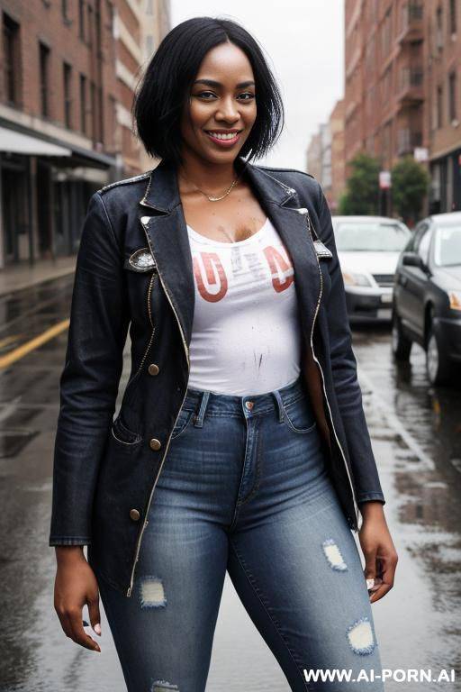 blazer, jeans and sneakers.very wet and oil soaked clothes. hole by jeans zipper. - #main