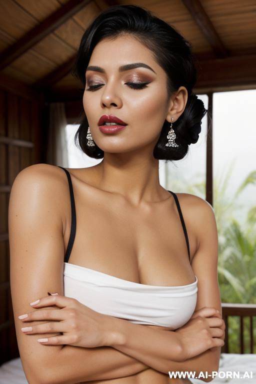 bold seductive makeup, closed eyes mouth open in orgasm - #main