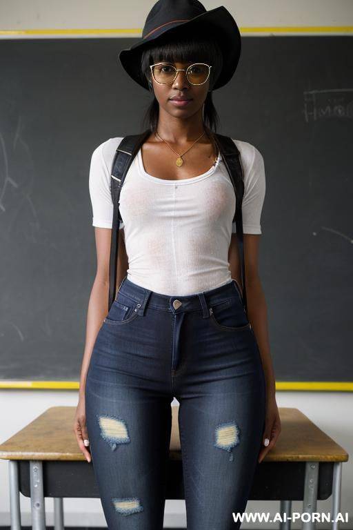 wearing a bucket-hat, blazer, skin-tight jeans and sneakers.very wet and oil soaked clothes, oil soaked jeans. hole by jeans zipper. ripped clothes, torn clothes. - #main