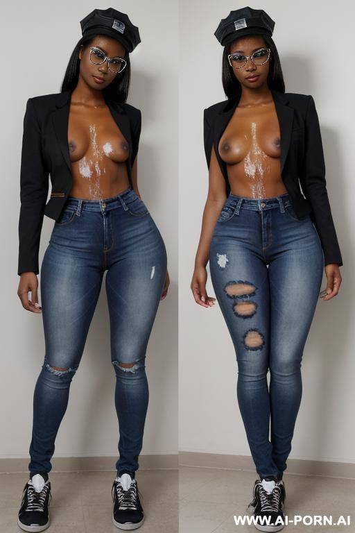 wearing a bucket-hat, blazer, skin-tight jeans and sneakers.very wet and oil soaked clothes, oil soaked jeans. hole by jeans zipper. ripped clothes, torn clothes. naked overly wet and jeans soaked in overflowing oil ripped and torn clothes - #main