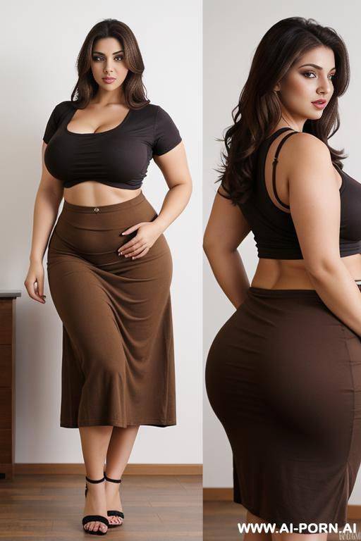 german, brunette, broad shoulders, wide waist, busty, in loft, baggy tshirt and long brown skirt, beautiful - #main