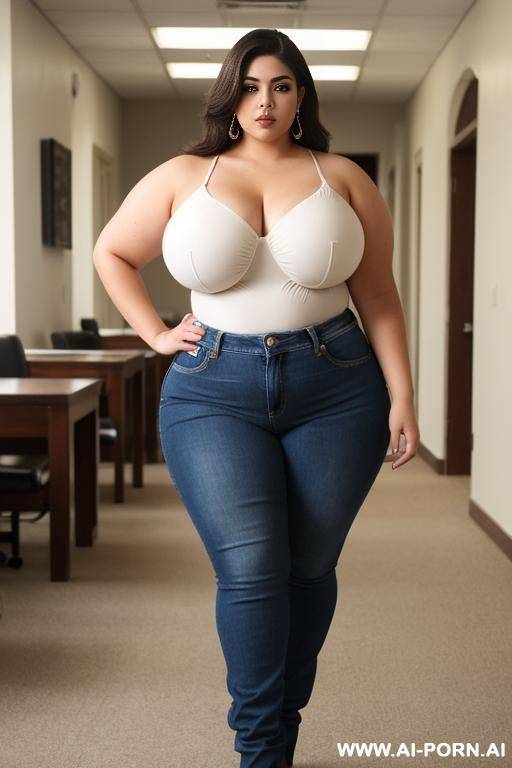 latina fat woman, hourglass shaped, winged eyeliner, y face, high rise jeans, extra thicc, huge hips, huge legs, bbw, plump - #main