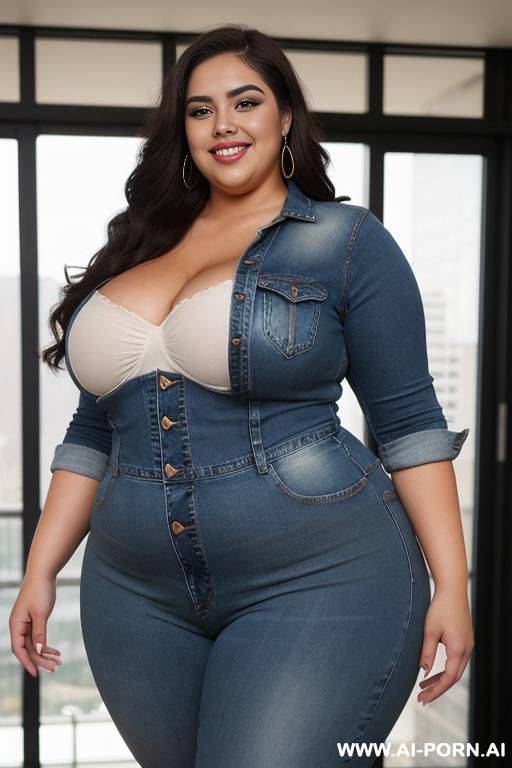 very obese, rotund, latina fat woman, hourglass shaped, winged eyeliner, y face, high rise jeans, extra thicc, huge hips, huge legs, bbw, plump - #main