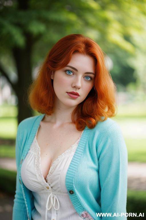 cutie babe face, turquoise cardigan and floral top, retro vintage style, 170s, 170s. 18 years old. - #main