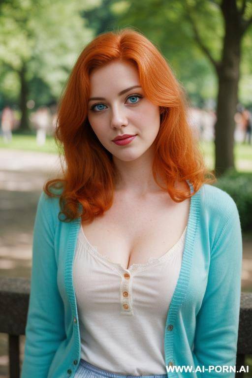 cutie babe face, turquoise cardigan and t-shirt, retro vintage style, 170s, 170s. 18 years old. busty. - #main