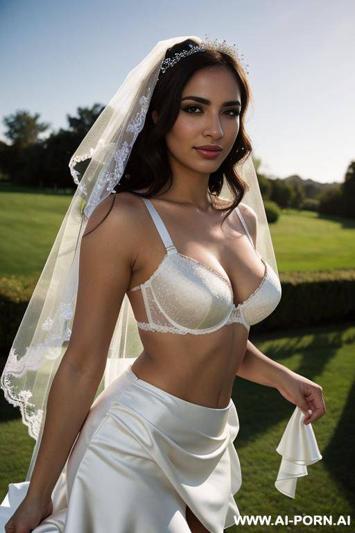 latina, bra, short skirt, seductive expression, outdoor venue, bride, veil, pretty - #main