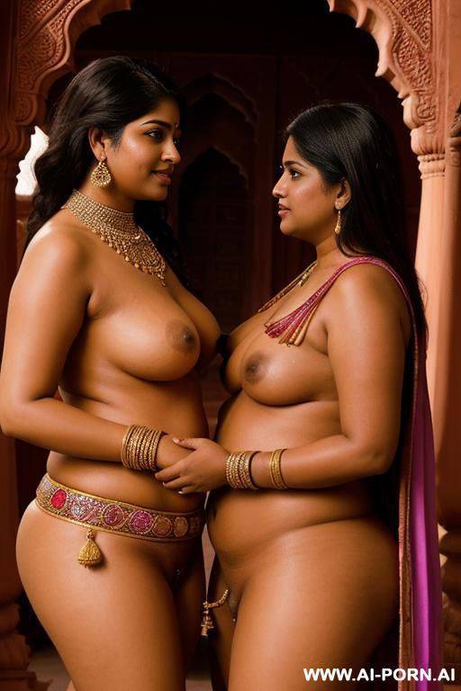 ancient indian chubby female full naked servant shows her shaved vagina to a chubby lesbian indian queen in a colourful indian palace - #main
