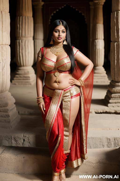 ancient indian chubby female blackhaired 0 years old trader in a rich ancient indian dress, - #main