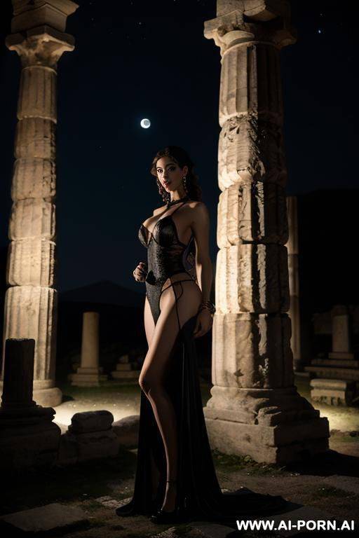 hecate, medium full shot, night, moonlight, greek ruins background - #main