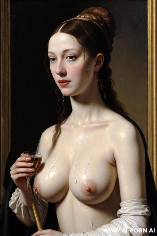 flemish renaissance painting, topless, dense white cum dripping face - #main