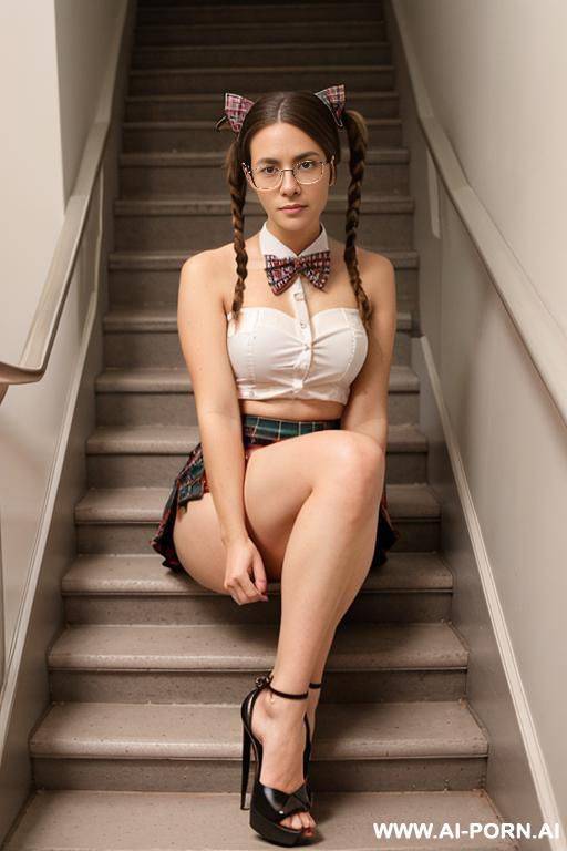 plaid, bow tie, glasses, sitting on the stairs - #main
