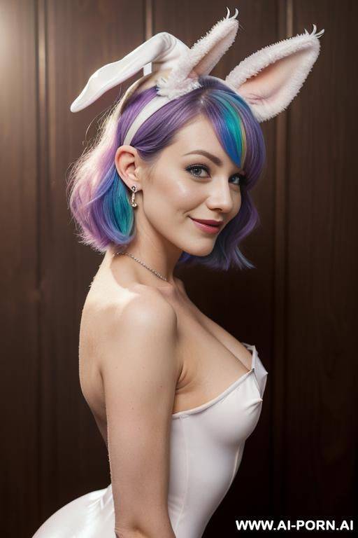 face, ((sexy)), big beautiful smile, ((face painting)), ((rainbow hair)), ((wind)), (( cat ears)), ((feather earrings)), neckless, full view, standing, sensual, ((topless)), ((bare boobs)), bare nipple, ((nude)) - #main