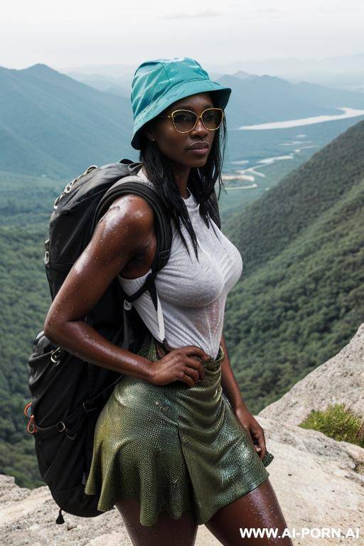 wearing a bucket-hat, blazer, skin-tight summer soft wool dress and sneakers.very wet and oil soaked clothes, oil soaked summer skirt. hole by long skirt. ripped clothes, torn clothes. naked overly - #main