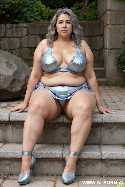 (((full body shot))), (sexy alluring gilf), (sexy an hot slut), (((most beautiful woman ever))), (sunny garden), (sitting on a stone stairs), (wearing long floral sundress), (deep cleavage), (elegant - #main
