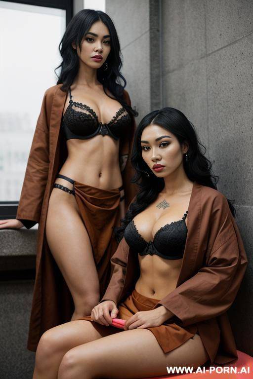 latina, sitting down, bra, short-skirt, coat, big (((silicone))) tits, medium wavy hair, tattoos - #main