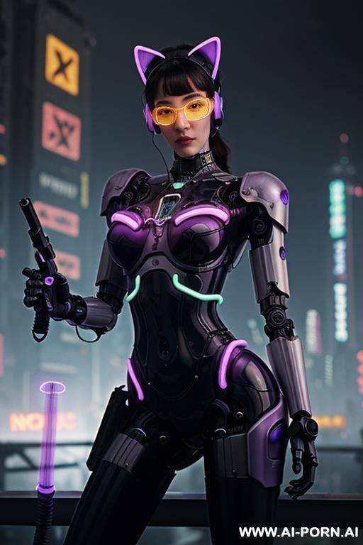beautiful realistic ((woman fully robotic mechanic body)), (((holding electric and luminous neon violet sword))), ultra detailed, finely detail, highly detailed face, highly detailed eyes, highly detailed - #main
